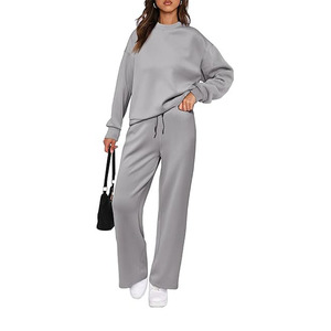 Best Ladies Tracksuits Set Cotton Fleece OEM Custom Female Training Sports Wear Two Piece Jogging Suit Pullover Crop Tracksuit - Product Image 1