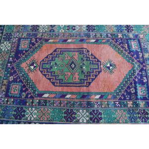 Alfombra Turca Vintage de 3.6x5.3 pies, Alfombra de Lana Azul con Diseño Floral - Product Image 4