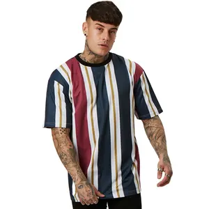 Повседневная Спортивная футболка для мужчин, высококачественная ткань для оптовых заказов, простая 100% хлопковая футболка с коротким рукавом, разные цвета в полоску