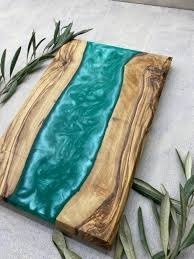 Tabla de cortar de madera de acacia de resina de bambú epoxi, tabla de cortar de queso con mango, patrón de ola de océano elegante para preparación de comidas de cocina - Product Image 4