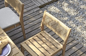 Ensemble mobilier de jardin d'extérieur en bois de teck pour chaise de salle à manger avec dossier tissé Ensemble table de jardin de style moderne - Product Image 5