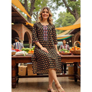 Kurta Recta de Algodón Puro para Mujer Evolve, Estilo Boho Elegante, Estampada, Transpirable, Hasta la Rodilla, con Puntos, para Oficina y Uso Diario - Product Image 6