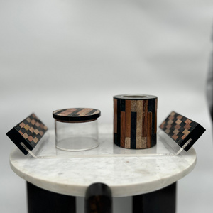 Juego de Quemadores de Incienso de Madera de Lujo con Incrustaciones, Diseño Geométrico en Blanco y Negro con Bandeja de Acrílico Transparente y Caja de Incienso para Regalo y Hogar - Product Image 4