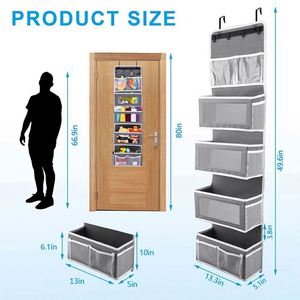 Organisateur de rangement mural pliable à suspendre pour armoire avec 6 crochets et porte à fenêtre transparente – Grande Vente - Product Image 3