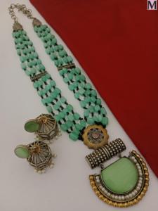 Luxury American <b>Diamond</b> Necklace Set Long <b>Dangling</b> <b>Earrings</b> Multi-Layer Pearl Handcrafted Brass for Weddings Receptions Gift - Product Image 3