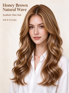 Peluca de Cabello Sintético con Ondas Naturales Color Marrón Miel, Suave, Larga y Ondulada para Uso Diario - Product Image 1