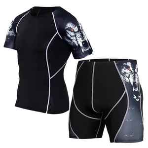 Conjuntos de fitness para gimnasio para hombre, ropa de entrenamiento de algodón y poliéster, traje deportivo de gimnasio atlético con pantalones cortos y camiseta de Pakistán - Product Image 4