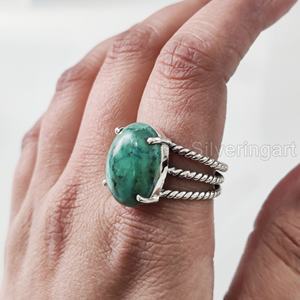 Bague pour femme Turquoise tibétaine naturelle pierre précieuse décembre pierre de naissance 3 bande torsadée bijoux de déclaration bague en argent sterling 925 - Product Image 2
