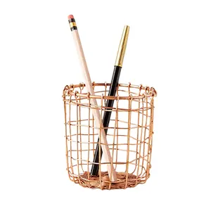 Round Rose Gold Home Office Wire Metal Table Desk Stationery Pen Pencil Toothbrush Container Organizer Holder