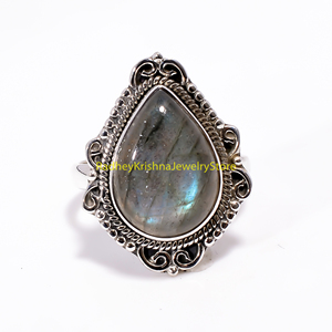 Natural Labradorite Pear Shape Pure 925 Sterling Silver Handmade Designer <b>Ring</b> <b>Statement</b> <b>Ring</b> Gift <b>for</b> <b>Women</b> Unisex - Product Image 6
