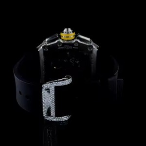 Antique Luxury Hip Hop Analog Display <b>Watch</b> High Quality 20mm <b>Black</b> Rubber Band Heavy Moissanite Diamond Studs Barrel Face Glass - Product Image 4