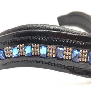 Wave Shaped Full Stitched Soft Padded Leather <strong>Horse</strong> Brow Band with <strong>square</strong> Crystal Various Color Chain &amp; Custom Sizes Available - Product Image 4