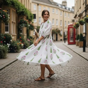 Robe midi en coton imprimé à la main, robe bohème à fleurs, robe d'été en coton, cadeau pour les filles, les femmes, mariage, festival, designer - Product Image 5