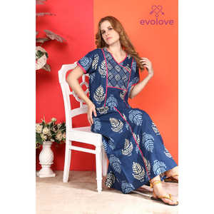 Chemise de nuit décontractée Evolve pour femme en coton, imprimée, manches courtes, col à nœud, longueur maxi, poches latérales, en popeline douce, taille 3XL, pour la maison - Product Image 1