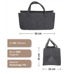 Sac fourre-tout gris chiné moderne en feutre écologique pour le rangement de vêtements, de bois de chauffage et de voyage - Product Image 3