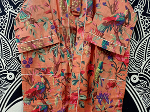 Automne et printemps Style indien Vintage oiseau Robe 100% coton respirant décontracté bloc imprimé été Kimono avec Logo numérique - Product Image 3