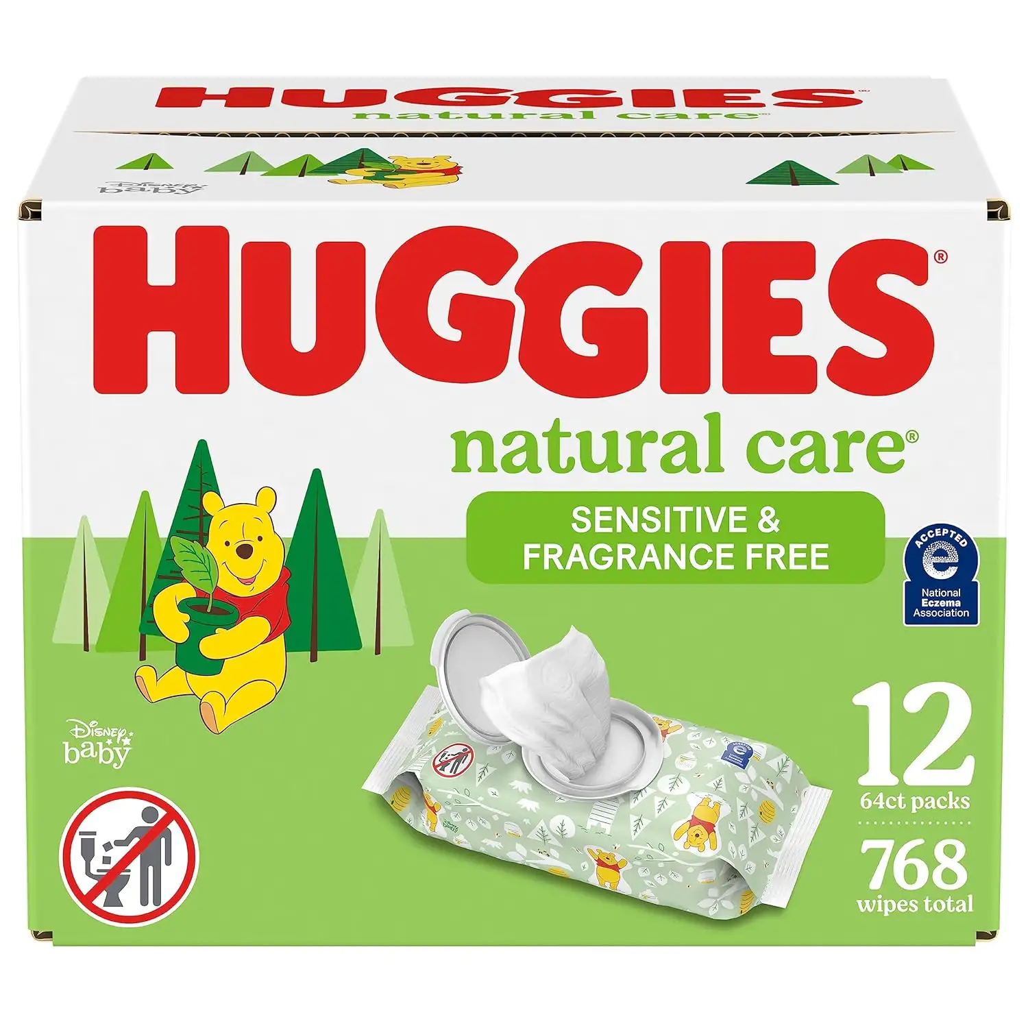 Huggies Babydoekjes Voor Natuurlijke Verzorging, Ongeparfumeerd, Hypoallergeen 99% Gezuiverd Water, 12 Flip-Top Packs (768 Doekjes In Totaal)