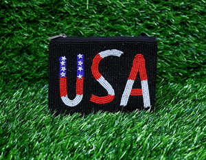 Petit porte-monnaie noir rouge perlé en peluche fermeture à glissière vente à l'exportation cadeau pour filles femmes mettant en vedette la conception du drapeau de l'Amérique - Product Image 5