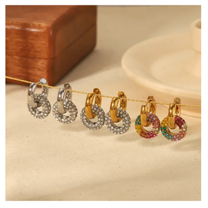 ต่างหูสแตนเลสชุบทอง18K ห่วงที่ถอดออกได้เครื่องประดับเพทายเต็มรูปแบบของขวัญหินมุกหลัก - Product Image 4