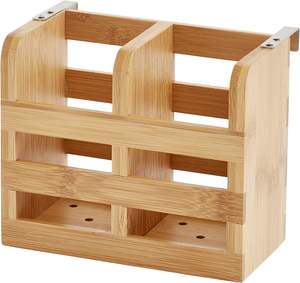 Estante para platos Caddy, mesa de ahorro de bambú natural, soporte independiente para botella de vino para cocina, bar, comedor, almacenamiento moderno - Product Image 5