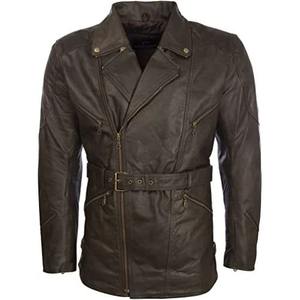 Asymmetrical Zipper and Stylish Lapel Design <b>Men</b> Black Genuine Leather Biker Jacket <b>Long</b> Belted Motorcycle <b>Coat</b> - Product Image 5