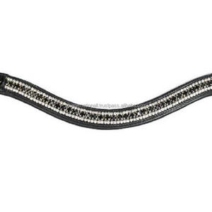 Bandas para cejas de caballo de cuero de canal vacío con incrustaciones de 3 filas, cristales blancos y negros personalizados, cadena de Metal, banda para cejas acolchada, todos los tamaños - Product Image 6