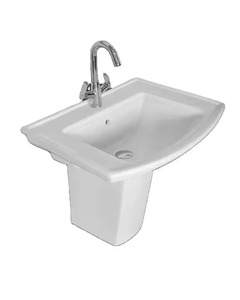 Articles sanitaires en céramique, lavabo à demi-piédestal suspendu au mur et peu encombrant pour lavabo de salle de bain d'hôtel avec semi-piédestal Prix en Chine - Product Image 1