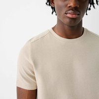T-shirt en tricot à col rond pour homme Spark Clothing, couleur unie beige, décontracté, pour l'été, respirant, en coton, manches courtes, 300g