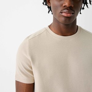 <b>Spark</b> Clothing Men's Beige Crew Neck Knitted T-Shirt Solid Color Casual Summer Wear Breathable Cotton Short Sleeve <b>Top</b> 300g - Product Image 4