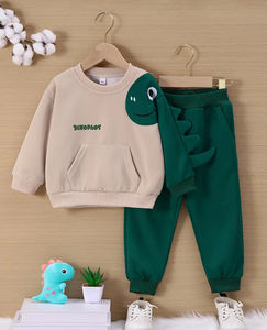 Ensemble de survêtement pour enfants, style dinosaure, écologique, réversible, sweat-shirt d'hiver, jogging, respirant, polaire chaud, 100% coton - Product Image 1