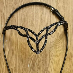 Súper calidad, ligera, 2mm, banda para cejas de cuero de cristal verde, cómoda brida occidental, accesorio para montar a caballo, frotamiento negro - Product Image 5