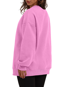 Sudaderas rosas de gran tamaño de alta calidad, jerséis con bolsillos de manga larga de algodón con dobladillo, sudadera informal cálida para exteriores para mujer - Product Image 2