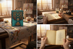 Carnet de notes vintage en cuir véritable avec bord festonné, journal, agenda, livre antique, livre de sorts, mère de la Terre, carnet de croquis bleu - Product Image 6