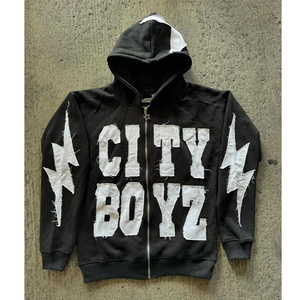 Sweat à capuche brodé 100 coton avec strass sur la capuche Zip-up entièrement personnaliser les sweats à capuche pour homme - Product Image 3