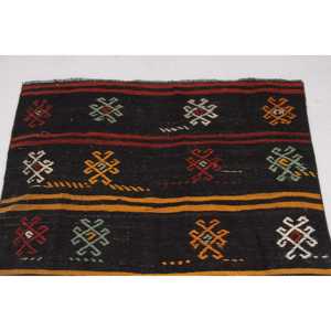 Tapis turc vintage, tapis de couloir 3,6x11,3 pieds, tapis en laine à carreaux noirs et rouges - Product Image 4