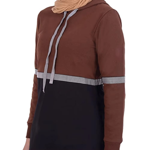 Último diseño Color Block Long Drawstring Islamic Modest Hoodie Precio barato Regular Fit Drop Shoulder Hoodies para mujer - Product Image 4