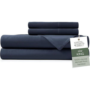 Hotel <b>Sheets</b> Direct <b>Bamboo</b> Silky Soft Breathable Navy Blue Twin XL Cooling Summer Flat Fitted Bed <b>Sheets</b> - Product Image 1