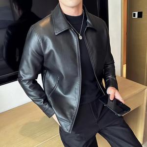 Blouson d'hiver pour homme, coupe-vent, en laine, style motard, en cuir PU, col montant, fermeture éclair, capuche, respirant, rembourrage épais - Product Image 5