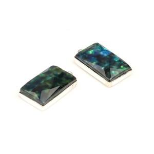 Pendentif rectangulaire en argent sterling plaqué rhodium avec charme en ammolite bleue et quartz hydro, bijoux faits à la main unisexe - Product Image 2