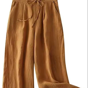 Pantaloni da donna in tessuto di lino a doppia trama