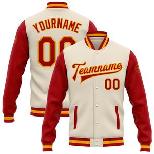 Vente en gros dans l'industrie directe de bombardier décontracté pour l'hiver blanc rouge-doré veste bicolore Varsity Letterman à snap complet - Product Image 1