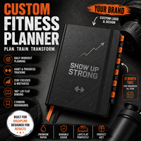Carnet de planification de fitness LABON personnalisé A5 avec onglets 12 mois, couverture en PU noir, logo argenté, journal de suivi des habitudes et entraînements quotidiens