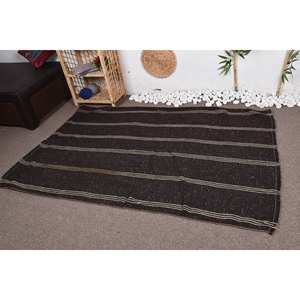 Alfombra moderna de yute a rayas marrón y beige, 4,3x6,3 pies, tejido plano, lana, látex, respaldo, patrón de retazos rectangular para juegos de alfombras - Product Image 3