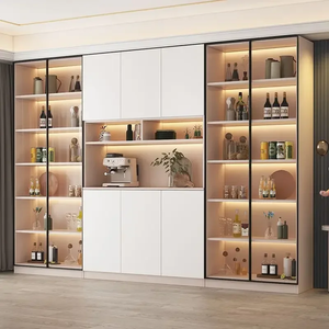 Sistema de Almacenamiento para Comedor de Madera Sólida Premium con Vitrina Acanalada, Estación de Café, Estantes de Exhibición, Iluminación LED, Modular y Moderno - Product Image 3