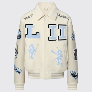 Chaqueta Universitaria de Béisbol Tipo Bomber con Mangas de Cuero Genuino Personalizada para Hombre, Bordado Chenille, Fabricante OEM - Product Image 1