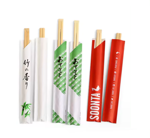 ตะเกียบไม้ไผ่แบบใช้แล้วทิ้งห่อกระดาษแบบกำหนดเองเป็นมิตรต่อสิ่งแวดล้อม - Product Image 1