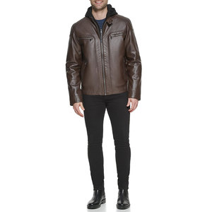 Chaquetas de Cuero para Hombre de Invierno con Cuello Alto Lavado, Cierre de Cremallera, Ribete de Piel de Oveja, Transpirables, Tallas Grandes, Venta al por Mayor - Product Image 1