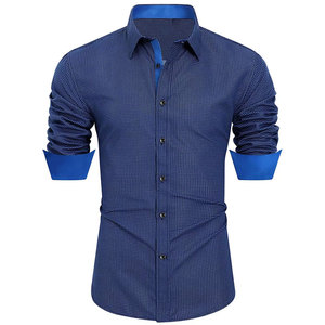 Camisa de Vestir Elegante para Hombre, Color Sólido, Manga Larga, Algodón, Camisa de Vestir Profesional Clásica para Hombre - Product Image 1