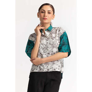 Chemisier en Soie Blanche WM-CS-SS24-009 Col Montant Brodé Style Rétro Long en Lin Tricoté Popeline Organza Taille XL pour l'Automne - Product Image 1