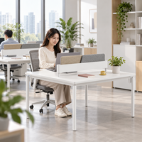 Bureau double pour bureau à domicile, poste de travail 2 places avec écrans en tissu coulissants et barre d'alimentation pour salle d'étude à domicile
